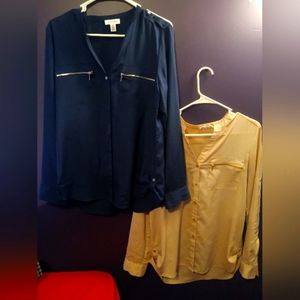 2 pk Calvin Klein women's work blouse tan and navy